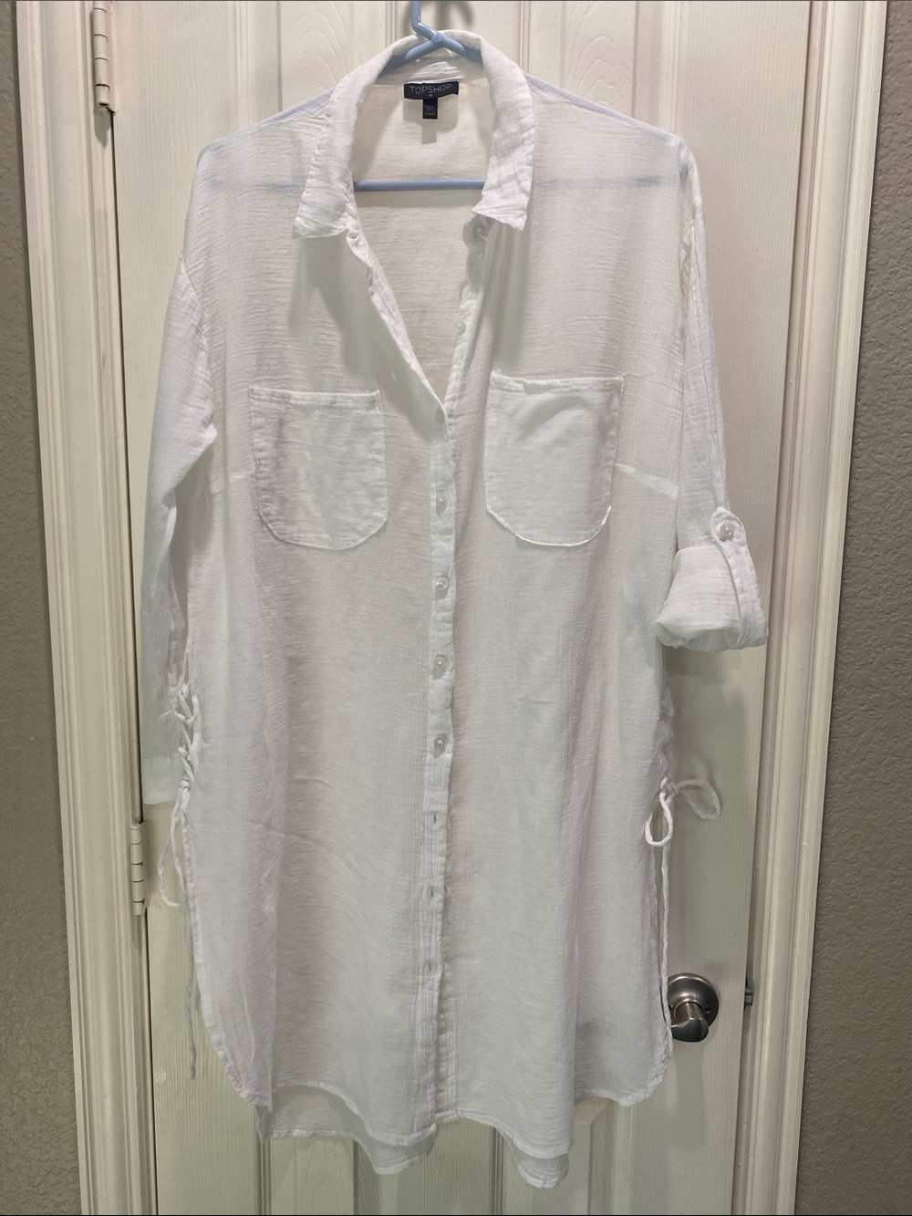 Topshop White Sheer Button-Front Swim Coverup